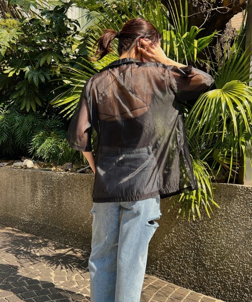 y/m（イム）の「オーガンジーハーフスリーブシャツ（シャツ/ブラウス・レディース・ブラック/グレー・FREE）」の7枚目の写真