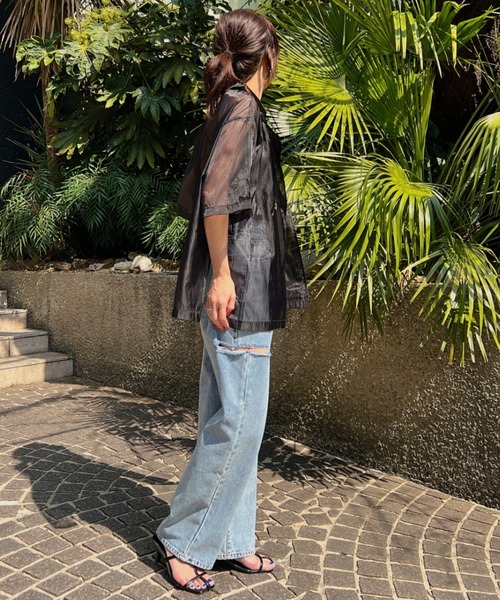 y/m（イム）の「オーガンジーハーフスリーブシャツ（シャツ/ブラウス・レディース・ブラック/グレー・FREE）」の3枚目の写真