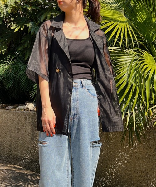 y/m（イム）の「オーガンジーハーフスリーブシャツ（シャツ/ブラウス・レディース・ブラック/グレー・FREE）」の19枚目の写真