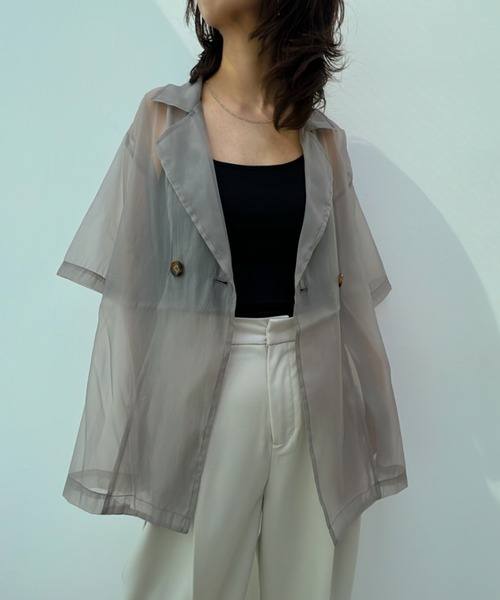 y/m（イム）の「オーガンジーハーフスリーブシャツ（シャツ/ブラウス・レディース・ブラック/グレー・FREE）」の21枚目の写真