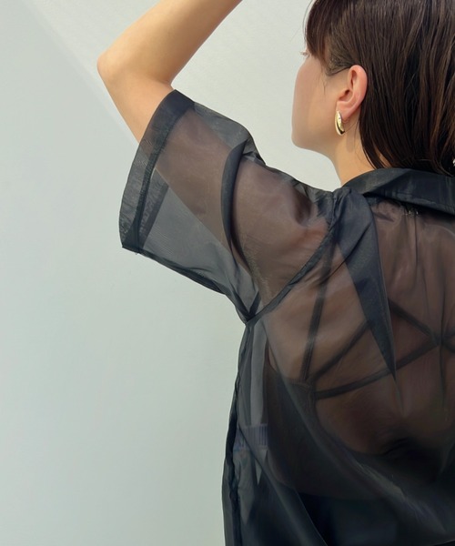 y/m（イム）の「オーガンジーハーフスリーブシャツ（シャツ/ブラウス・レディース・ブラック/グレー・FREE）」の6枚目の写真