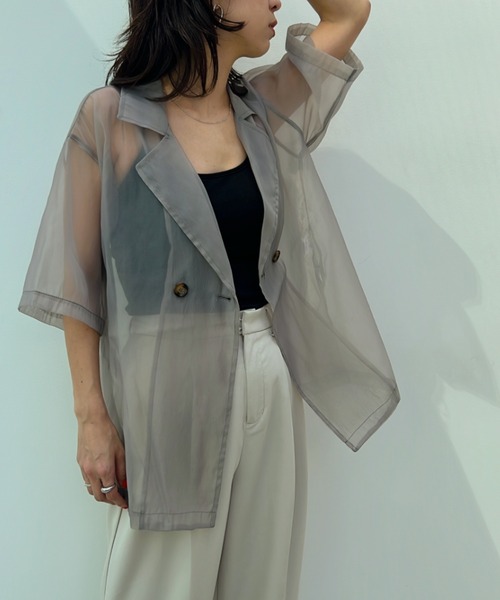 y/m（イム）の「オーガンジーハーフスリーブシャツ（シャツ/ブラウス・レディース・ブラック/グレー・FREE）」の8枚目の写真