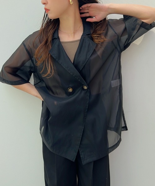 y/m（イム）の「オーガンジーハーフスリーブシャツ（シャツ/ブラウス・レディース・ブラック/グレー・FREE）」の17枚目の写真