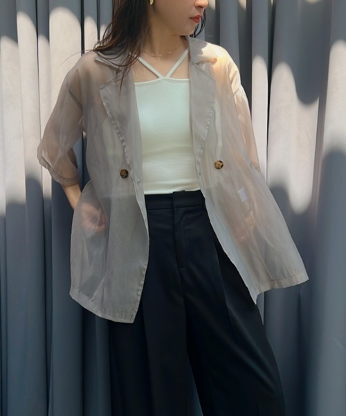 y/m（イム）の「オーガンジーハーフスリーブシャツ（シャツ/ブラウス・レディース・ブラック/グレー・FREE）」の13枚目の写真