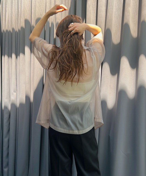 y/m（イム）の「オーガンジーハーフスリーブシャツ（シャツ/ブラウス・レディース・ブラック/グレー・FREE）」の9枚目の写真