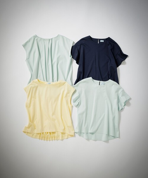 組曲 L(クミキョク オオキイサイズ)の「【洗える】シルケットポンチ ラウンドネックカットソー(Tシャツ/カットソー・レディース・ネイビー系/スモーキーグリーン系/イエロー系/アイボリー系・6/7/5)」の18枚目の写真