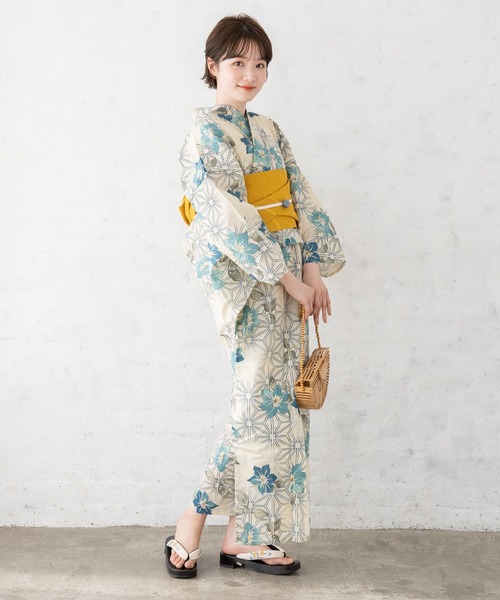 ゆかた館グレース　完売商品　5点セット　S こだわり浴衣5点セット (浴衣/帯/下駄/腰紐/着付け冊子) 麻混 綿