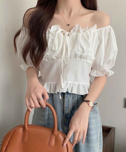 SPIGA（スピーガ）の「ﾃﾞｺﾙﾃｸﾛｽﾌﾘﾙ2wayﾌﾞﾗｳｽ（シャツ/ブラウス・レディース・ブルー/ピンク/ホワイト・FREE）」の2枚目の写真