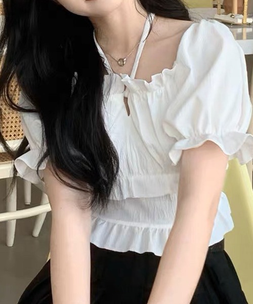 SPIGA（スピーガ）の「ﾃﾞｺﾙﾃｸﾛｽﾌﾘﾙ2wayﾌﾞﾗｳｽ（シャツ/ブラウス・レディース・ブルー/ピンク/ホワイト・FREE）」の4枚目の写真