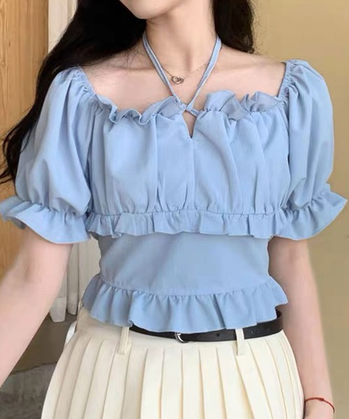 SPIGA（スピーガ）の「ﾃﾞｺﾙﾃｸﾛｽﾌﾘﾙ2wayﾌﾞﾗｳｽ（シャツ/ブラウス・レディース・ブルー/ピンク/ホワイト・FREE）」の7枚目の写真