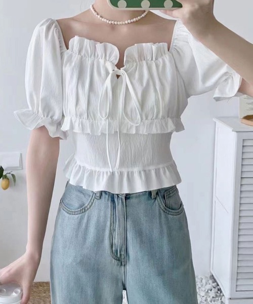 SPIGA（スピーガ）の「ﾃﾞｺﾙﾃｸﾛｽﾌﾘﾙ2wayﾌﾞﾗｳｽ（シャツ/ブラウス・レディース・ブルー/ピンク/ホワイト・FREE）」の15枚目の写真