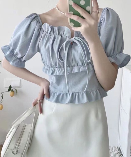 SPIGA（スピーガ）の「ﾃﾞｺﾙﾃｸﾛｽﾌﾘﾙ2wayﾌﾞﾗｳｽ（シャツ/ブラウス・レディース・ブルー/ピンク/ホワイト・FREE）」の10枚目の写真