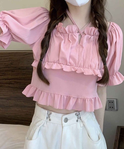 SPIGA（スピーガ）の「ﾃﾞｺﾙﾃｸﾛｽﾌﾘﾙ2wayﾌﾞﾗｳｽ（シャツ/ブラウス・レディース・ブルー/ピンク/ホワイト・FREE）」の9枚目の写真