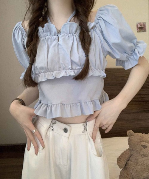 SPIGA（スピーガ）の「ﾃﾞｺﾙﾃｸﾛｽﾌﾘﾙ2wayﾌﾞﾗｳｽ（シャツ/ブラウス・レディース・ブルー/ピンク/ホワイト・FREE）」の12枚目の写真