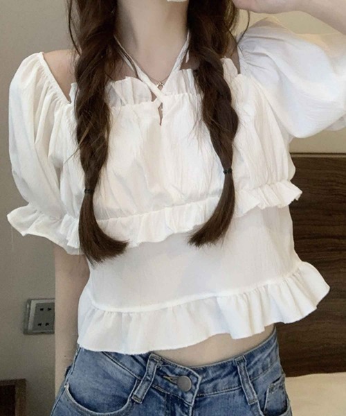 SPIGA（スピーガ）の「ﾃﾞｺﾙﾃｸﾛｽﾌﾘﾙ2wayﾌﾞﾗｳｽ（シャツ/ブラウス・レディース・ブルー/ピンク/ホワイト・FREE）」の16枚目の写真