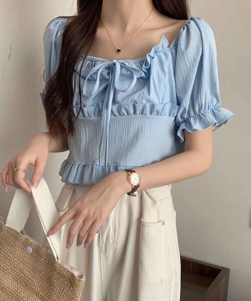 SPIGA（スピーガ）の「ﾃﾞｺﾙﾃｸﾛｽﾌﾘﾙ2wayﾌﾞﾗｳｽ（シャツ/ブラウス・レディース・ブルー/ピンク/ホワイト・FREE）」の13枚目の写真