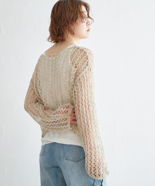 トイロメライ❁⃘*.゜ 新品☆ PAMIE kon sheer ニット セール】ラメメランジ透かし編みプルオーバー(ニット/セーター