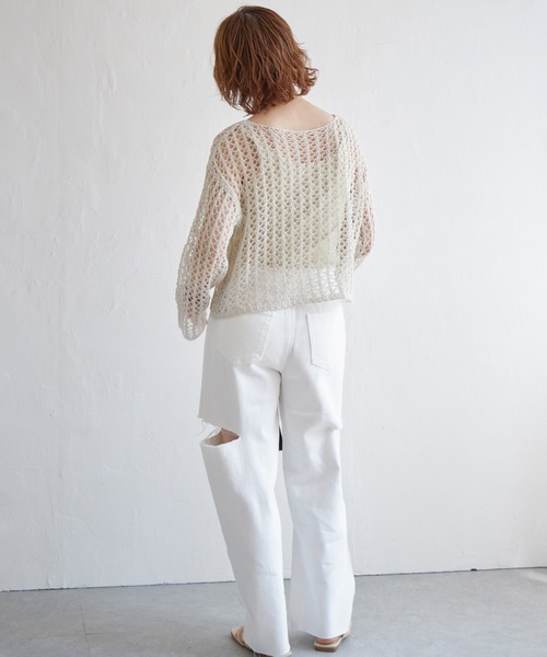 トイロメライ❁⃘*.゜ 新品☆ PAMIE kon sheer ニット セール】ラメメランジ透かし編みプルオーバー(ニット/セーター