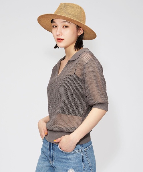 FOREVER 21（フォーエバー トゥエンティーワン）の「キーネックメッシュニットポロ（ニット/セーター・レディース・ホワイト/オレンジ系その他5/グレー系その他7・FREE）」の2枚目の写真