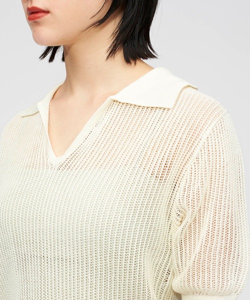 FOREVER 21（フォーエバー トゥエンティーワン）の「キーネックメッシュニットポロ（ニット/セーター・レディース・ホワイト/オレンジ系その他5/グレー系その他7・FREE）」の5枚目の写真