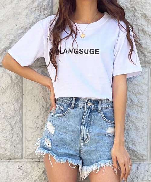 GLAMOROUS JANE(グラマラスジェーン)の「BLANGSUGEロゴTシャツ(Tシャツ/カットソー・レディース・オレンジ/グリーン/カリビアンブルー/ホワイト/ブラック・FREE)」の1枚目の写真