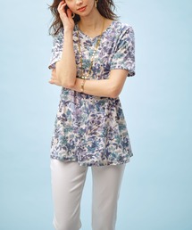 美人顔シルエットプリント綿混チュニック