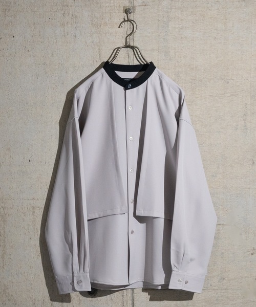 JOHN'S CLOSET（ジョンズクローゼット）の「【a】ナチュラルストレッチ クレリックバンドカラー レイヤード ルーズサイズ長袖シャツ（シャツ/ブラウス・メンズ・ブラック/ホワイト/グレイッシュベージュ・LARGE/MEDIUM/X-LARGE）」の3枚目の写真