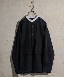 JOHN'S CLOSET | 【a】ナチュラルストレッチ クレリックバンドカラー レイヤード ルーズサイズ長袖シャツ(シャツ/ブラウス)