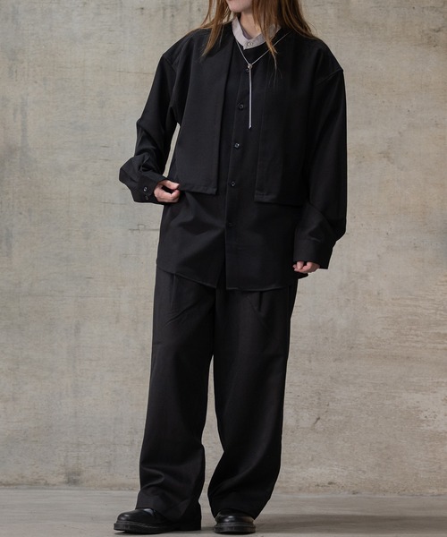 JOHN'S CLOSET（ジョンズクローゼット）の「【a】ナチュラルストレッチ クレリックバンドカラー レイヤード ルーズサイズ長袖シャツ（シャツ/ブラウス・メンズ・ブラック/ホワイト/グレイッシュベージュ・LARGE/MEDIUM/X-LARGE）」の17枚目の写真