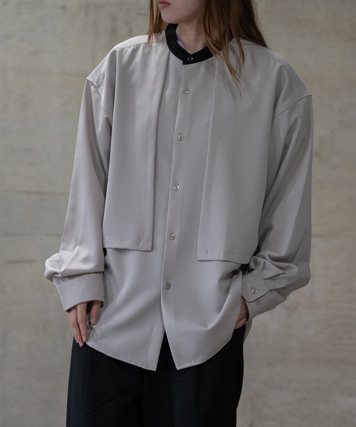 JOHN'S CLOSET（ジョンズクローゼット）の「【a】ナチュラルストレッチ クレリックバンドカラー レイヤード ルーズサイズ長袖シャツ（シャツ/ブラウス・メンズ・ブラック/ホワイト/グレイッシュベージュ・LARGE/MEDIUM/X-LARGE）」の18枚目の写真