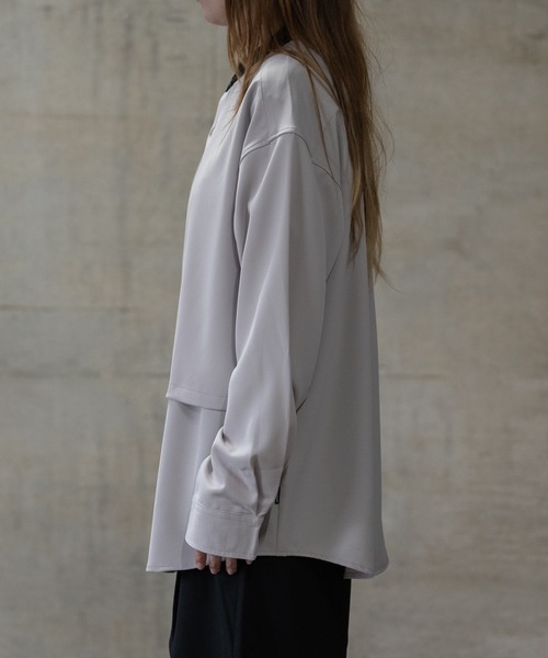 JOHN'S CLOSET（ジョンズクローゼット）の「【a】ナチュラルストレッチ クレリックバンドカラー レイヤード ルーズサイズ長袖シャツ（シャツ/ブラウス・メンズ・ブラック/ホワイト/グレイッシュベージュ・LARGE/MEDIUM/X-LARGE）」の19枚目の写真
