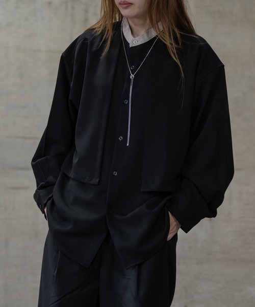 JOHN'S CLOSET（ジョンズクローゼット）の「【a】ナチュラルストレッチ クレリックバンドカラー レイヤード ルーズサイズ長袖シャツ（シャツ/ブラウス・メンズ・ブラック/ホワイト/グレイッシュベージュ・LARGE/MEDIUM/X-LARGE）」の14枚目の写真