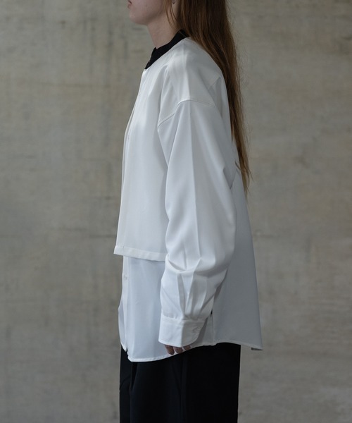 JOHN'S CLOSET（ジョンズクローゼット）の「【a】ナチュラルストレッチ クレリックバンドカラー レイヤード ルーズサイズ長袖シャツ（シャツ/ブラウス・メンズ・ブラック/ホワイト/グレイッシュベージュ・LARGE/MEDIUM/X-LARGE）」の11枚目の写真