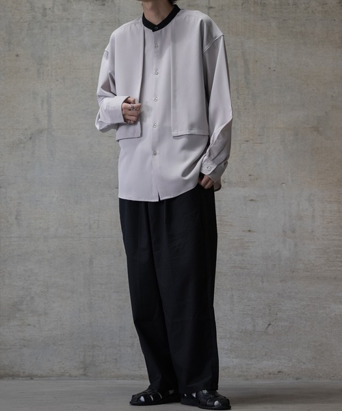 JOHN'S CLOSET（ジョンズクローゼット）の「【a】ナチュラルストレッチ クレリックバンドカラー レイヤード ルーズサイズ長袖シャツ（シャツ/ブラウス・メンズ・ブラック/ホワイト/グレイッシュベージュ・LARGE/MEDIUM/X-LARGE）」の9枚目の写真