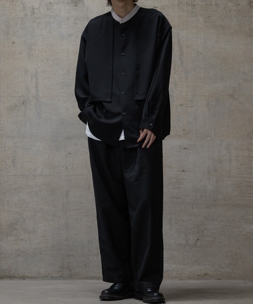 JOHN'S CLOSET（ジョンズクローゼット）の「【a】ナチュラルストレッチ クレリックバンドカラー レイヤード ルーズサイズ長袖シャツ（シャツ/ブラウス・メンズ・ブラック/ホワイト/グレイッシュベージュ・LARGE/MEDIUM/X-LARGE）」の6枚目の写真