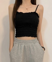 Lilamusant（リラミュゾン）の「【Lilamusant(リラミュゾン)】カップ付きシャーリングキャミソール/キャミトップ/インナー（キャミソール）」