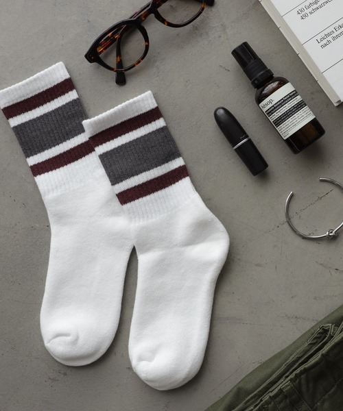 andme（アンドミー）の「裏パイルカラーラインリブソックス（ソックス/靴下・レディース・グレー/イエロー/オレンジ/チャコールグレー・23-25cm）」の2枚目の写真