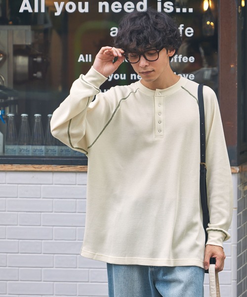 ワッフルヘンリーネックミリタリープルオーバー MONO-MART LADY 