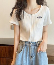 フロントZIPショート丈ニットトップス