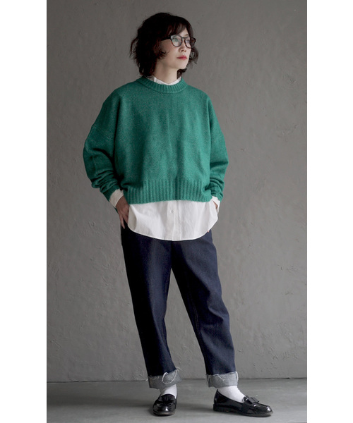 apartment department（アパートメントデパートメント）の「ショート丈 ワイドクルーネック プルオーバー（ニット/セーター・レディース・ブルー/アイボリー/ライトブラウン/レッド/ブラック/グリーン/ベージュ/ネイビー・M）」の22枚目の写真