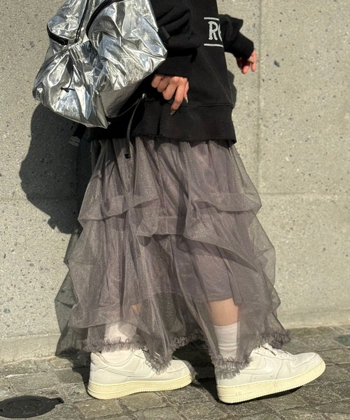 CIAOPANIC（チャオパニック）の「タックラメチュールボリュームスカート（スカート・レディース・グレー/ブラック/ホワイト/ピンク/スカイブルー/キャメル/バーガンディー/ブルー・FREE）」の19枚目の写真