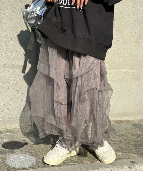 CIAOPANIC（チャオパニック）の「タックラメチュールボリュームスカート（スカート・レディース・グレー/ブラック/ホワイト/ピンク/スカイブルー/キャメル/バーガンディー/ブルー・FREE）」の18枚目の写真