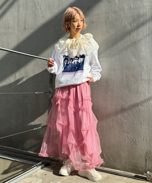 CIAOPANIC（チャオパニック）の「タックラメチュールボリュームスカート（スカート・レディース・グレー/ブラック/ホワイト/ピンク/スカイブルー/キャメル/バーガンディー/ブルー・FREE）」の17枚目の写真