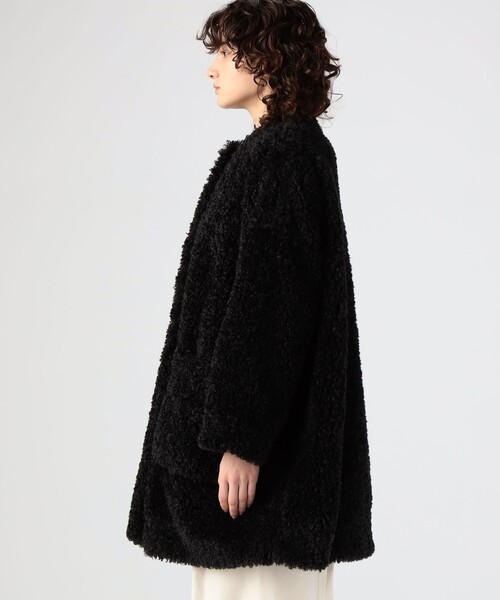 MACKINTOSH カシミヤ混ノーカラーコート ブルーフォックスファー 黒 日本製／ブルーフォックスファー／カシミヤ混】拘りのシルエット