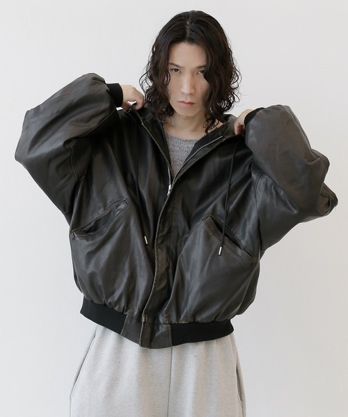 minsobi(ミンソビ)の「ガーメントウォッシュフードジャケット 中綿ジャケット(その他アウター・メンズ・ブラック・FREE)」の12枚目の写真