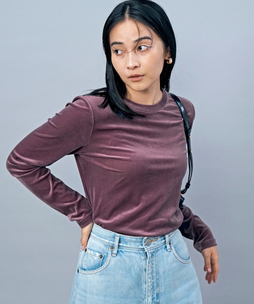 LIENCOEUR（リアンクール）の「UネックベロアロンT（Tシャツ/カットソー・レディース・ブラウン/ピンク/ブラック・FREE）」の16枚目の写真