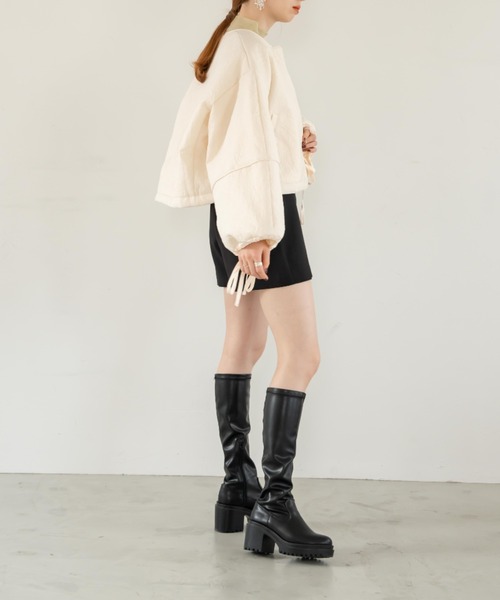 hinari（ヒナリ）の「膨れジャガードショート中綿ブルゾン（ブルゾン・レディース・ブラック/アイボリー・FREE）」の14枚目の写真