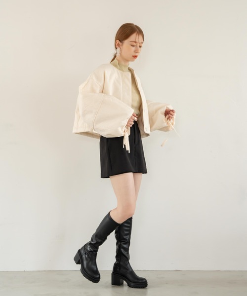 hinari（ヒナリ）の「膨れジャガードショート中綿ブルゾン（ブルゾン・レディース・ブラック/アイボリー・FREE）」の13枚目の写真