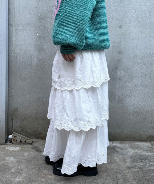 CIAOPANIC（チャオパニック）の「INDIAスカラップレースティアードスカート（スカート・レディース・ブラック/ライム/オフホワイト・FREE）」の8枚目の写真