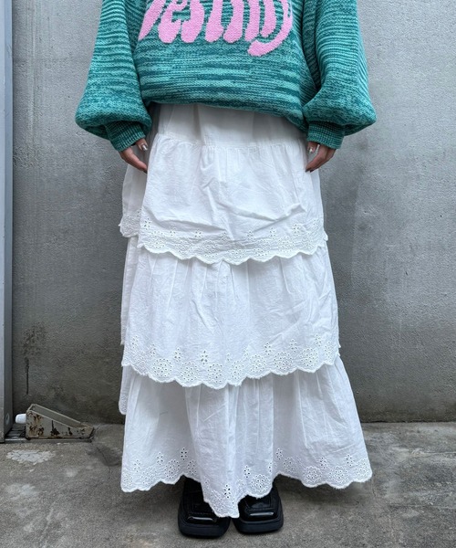 CIAOPANIC（チャオパニック）の「INDIAスカラップレースティアードスカート（スカート・レディース・ブラック/ライム/オフホワイト・FREE）」の9枚目の写真